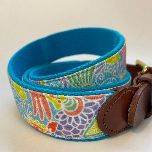 Colorful Eliza B. Leather & Fabric Belt With Brass Buckle Fits 37 - 39" - Picture 4 of 7